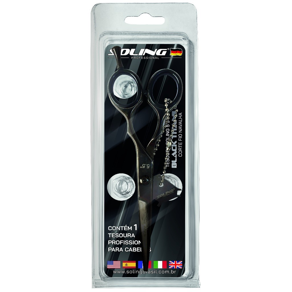 Tesoura Profissional de Cabelo Soling Black Titanium 5.5"