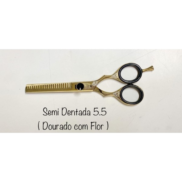 Tesoura Semi Dentada 5.5 (Dourado com Flor)