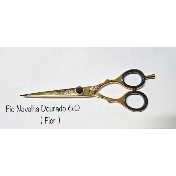 Tesoura Profissional Fio Navalha Dourado 6.0 (Flor)