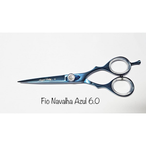 Tesoura Profissional Fio Navalha Azul 6.0