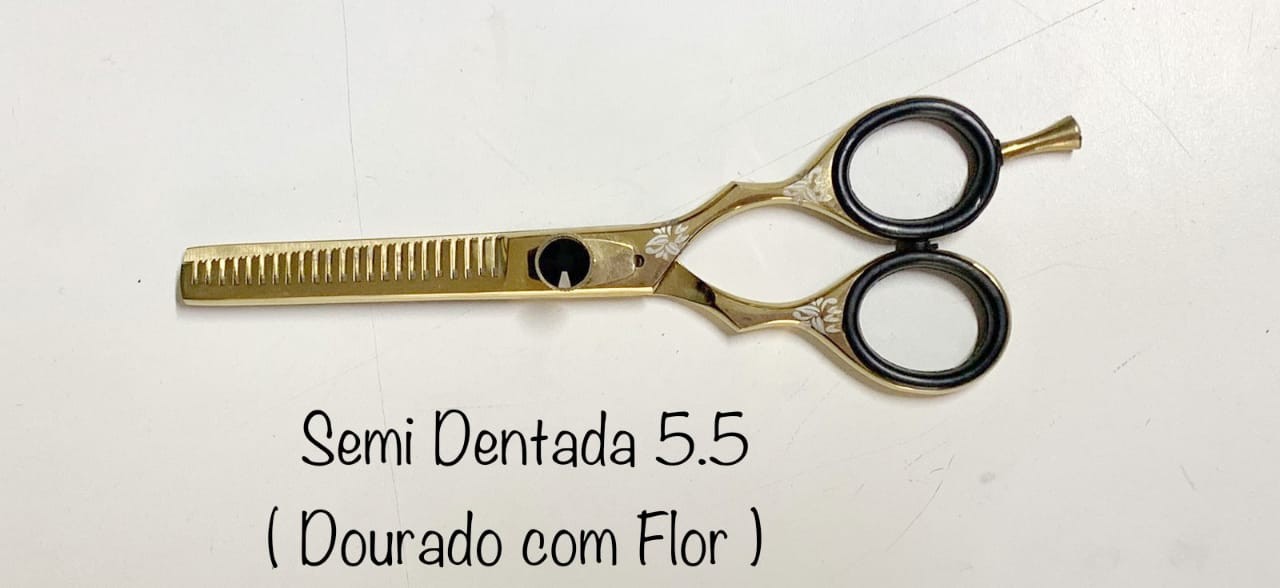 Tesoura Semi Dentada 5.5 (Dourado com Flor)