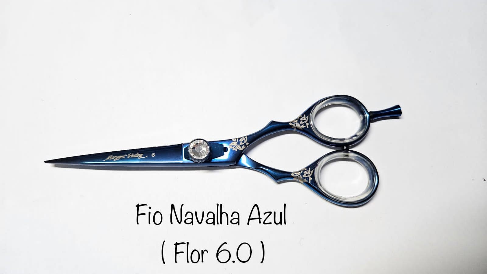 Tesoura Profissional Fio Navalha Azul Flor 6.0