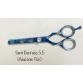 Tesoura Semi Dentada Azul 5.5 com Estampa de Flor