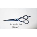 Tesoura Profissional Fio Navalha Azul Flor 6.0