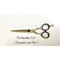 Tesoura de Corte Profissional Fio Navalha 5.5 - Dourado com Flor